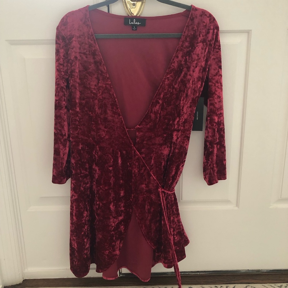 Red velvet Lulus wrap mini dress